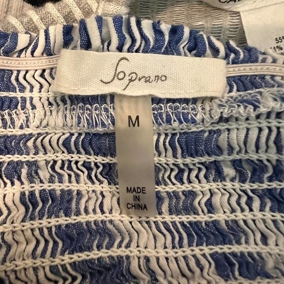 Soprano blue striped top off the shoulder long sleeve blouse size M - Picture 15 of 15